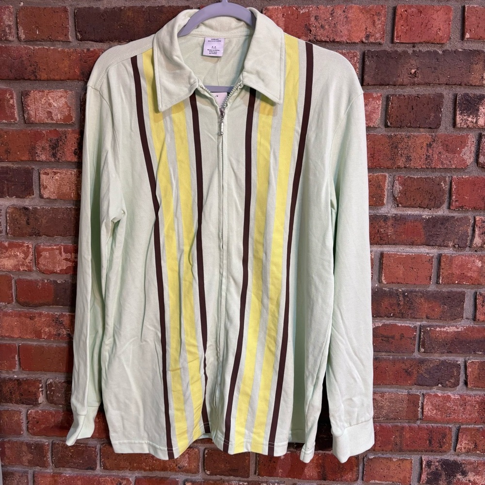 NWT Urban Outfitters mens full zip striped shirt jacket green small